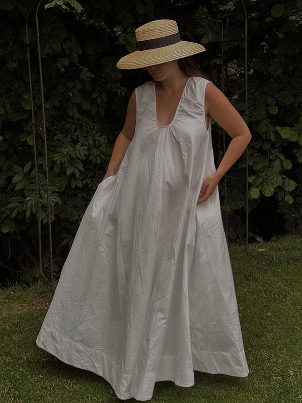 Momyknows White Ruffle Daily Maternity Maxi Dress