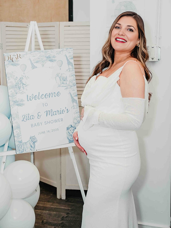 Momyknows White Off-Shoulder Trumpet 3D Flower Maternity Baby Shower Maxi Dress