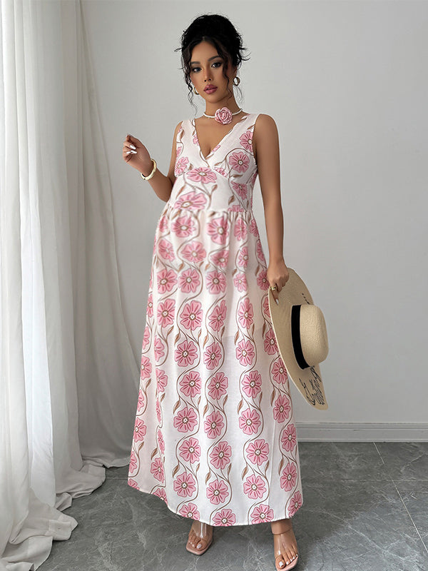 Momyknows Pink Flowers Hip Bodycon Clubwear Photoshoot Maternity Maxi Dress