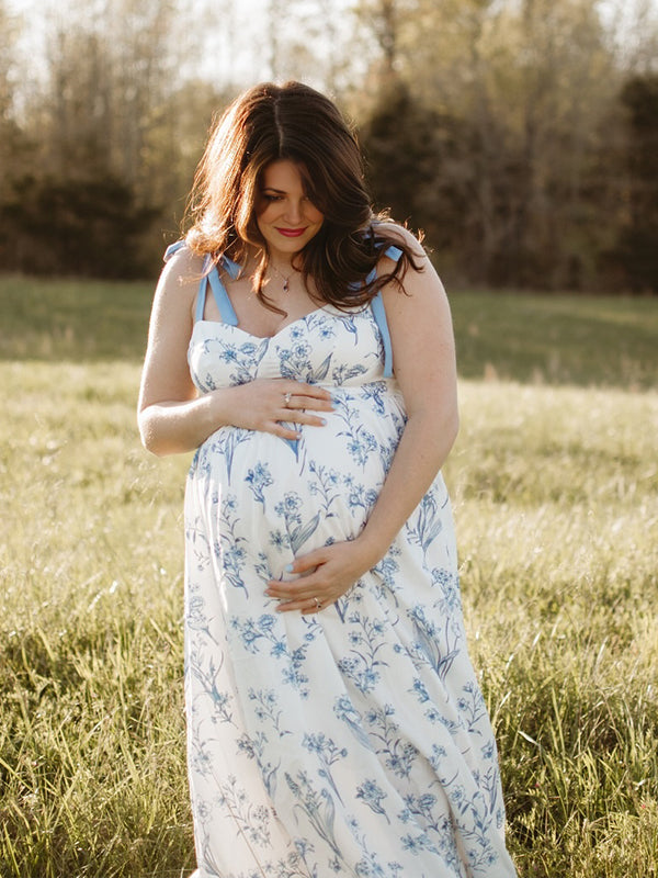 Momyknows Smoked lace-up Stamp Duty Maternity Photoshoot Maxi Dress
