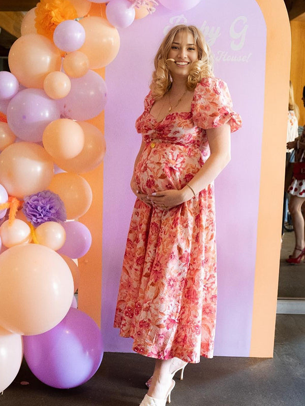 Momyknows Stamp Duty Bohemian Maternity Baby Shower Maxi Dress
