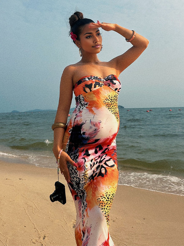 Momyknows Red Leopard Tube Photoshoot Maternity Maxi Dress