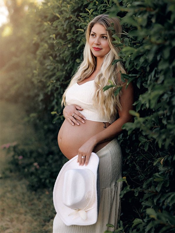 Momyknows Lvory 2 Pieces Smocked Flowy Photoshoot Western Maternity Maxi Dress, Lvory / S