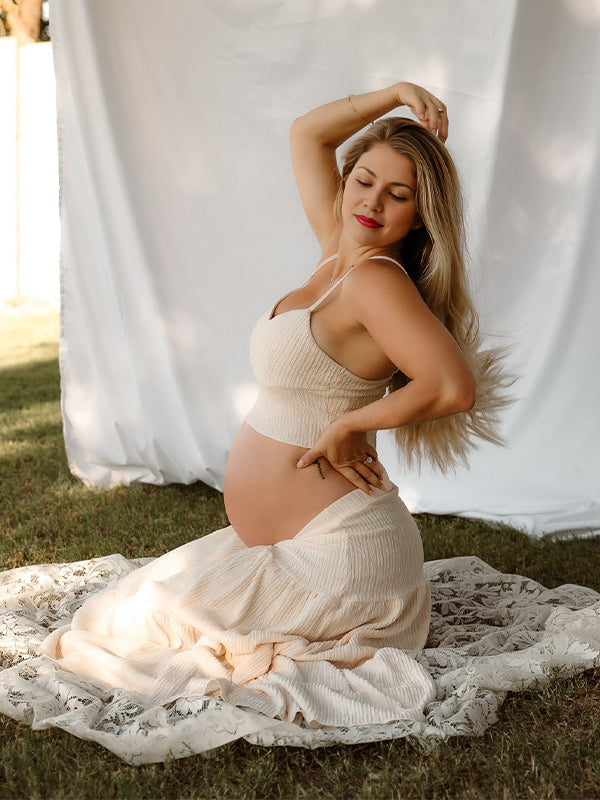 flowy maternity shoot dress Wren Maternity Photoshoot Gown | Black Satin Flowy Dress, Corset Back, Split Belly, One Size