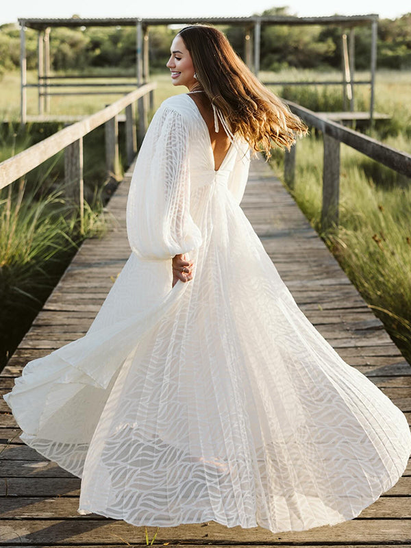 Momyknows Cream White Ruched Backless Big Swing Lantern Sleeve Boho Maternity Maxi Dress White / 2XL Momyknows Cream White Ruched Backless Big Swing Lantern Sleeve Boho Maternity Maxi Dress White / 2XL