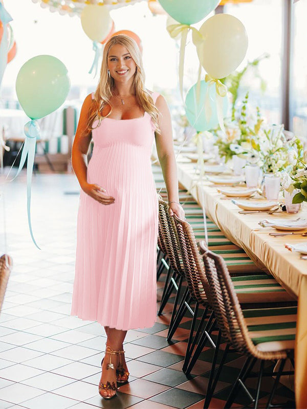 Momyknows Knit Pleated Baby Shower Maternity Maxi Dress