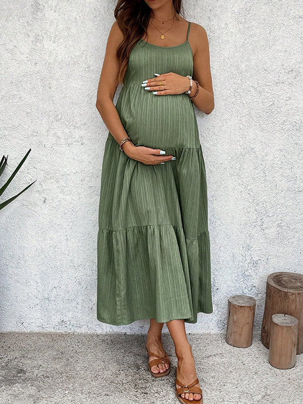 Momyknows Green Bowknot Backless Elegant Vacation Maternity Photoshoot Maxi Dress