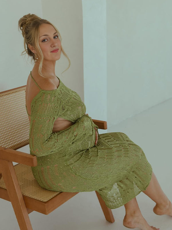 Momyknows Green Skeleton Open Back Bodycon Maternity Photoshoot Maxi Dress