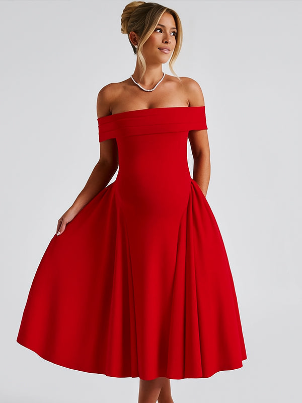 Momyknows Off Shoulder Dropped Waist Voluminous Panels A-line Maternity Maxi Dress Momyknows Off Shoulder Dropped Waist Voluminous Panels A-line Maternity Maxi Dress