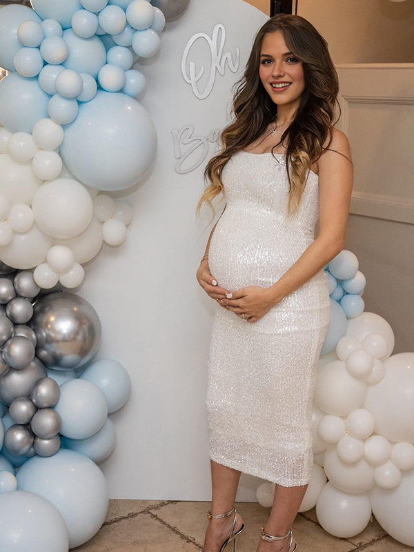 Momyknows Glitter Sequin Cami Bodycon Maternity Midi Dress