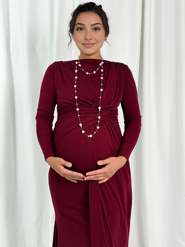 Momyknows Red Kink Ruched Maternity Photoshoot Maxi Dress