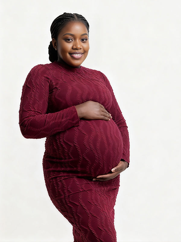 Momyknows Dark Red Thread Side Slit Maternity Photoshoot Maxi Dress