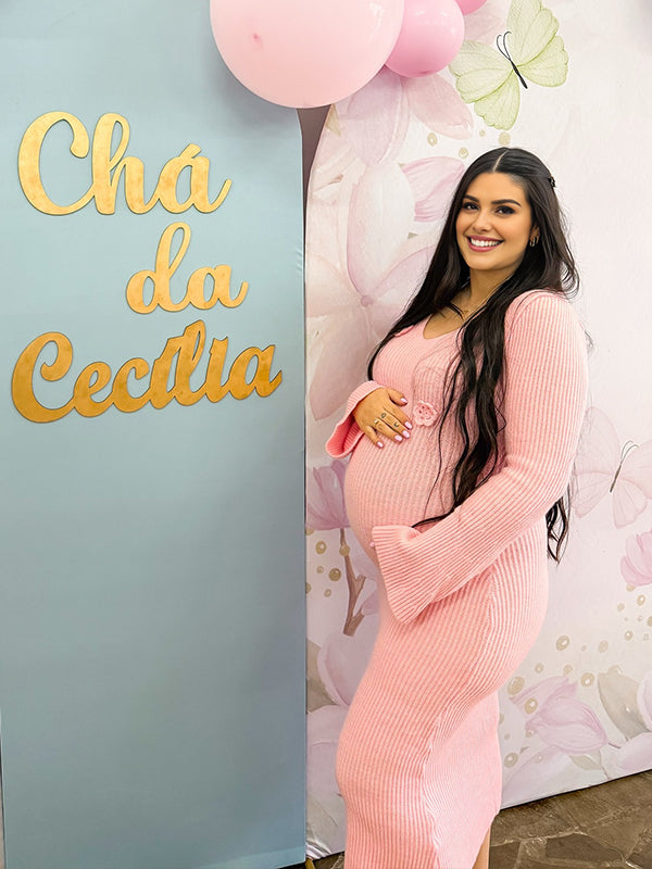 Momyknows White Crochet 3D Flower Maternity Baby Shower Sweater Maxi Dress