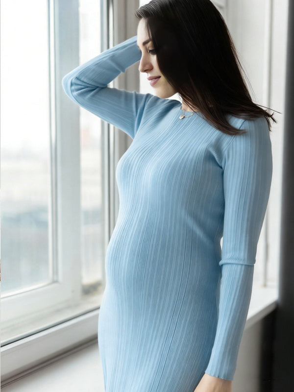 Momyknows Crochet Trench Strip Bodycon Maternity Sweater Photoshoot Maxi Dress