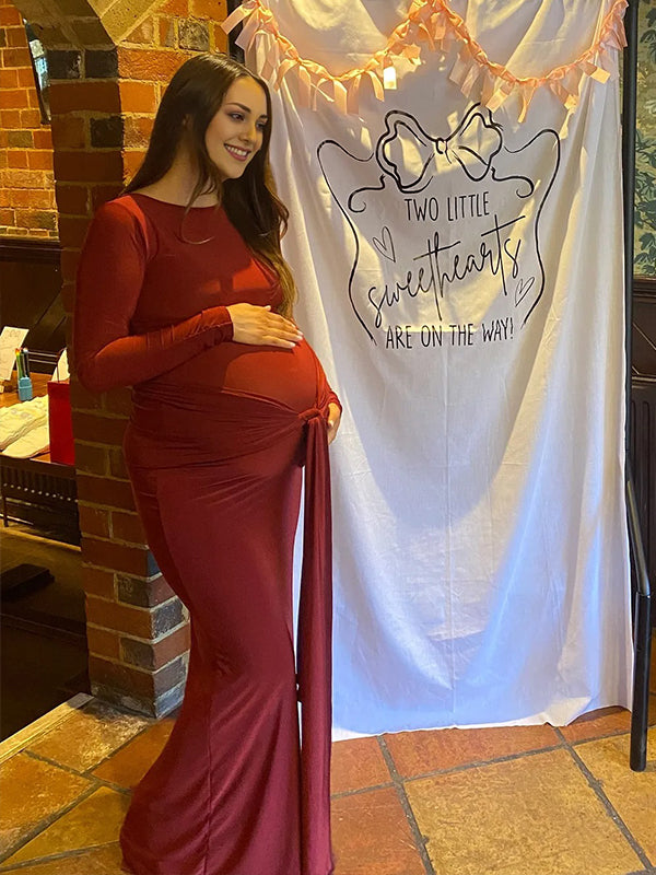 Momyknows Bow Knot Draped Ruched Backless Bodycon Maternity Maxi Dress