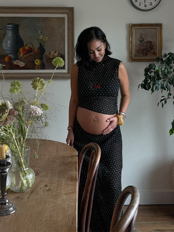 Momyknows Polka Dot 2-in-1 Sheer Maternity Maxi Dress
