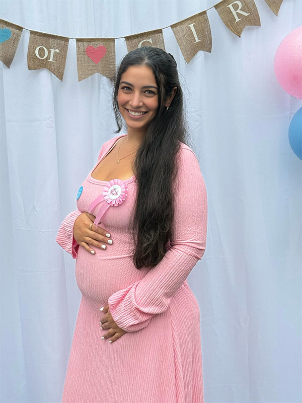 Momyknows Pink Back Tie Baby Girl Shower Maternity Maxi Dress