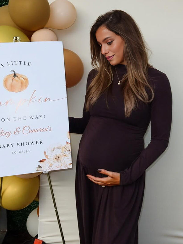 Momyknows Coffee Pockets Flowy Baby Shower Maternity Maxi Dress