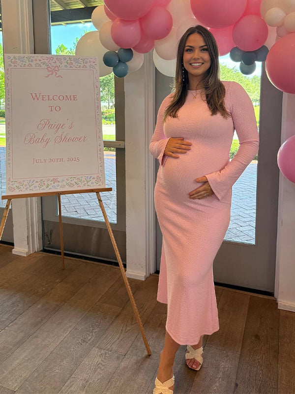 Momyknows Pink Smocked Baby Girl Shower Maternity Maxi Dress