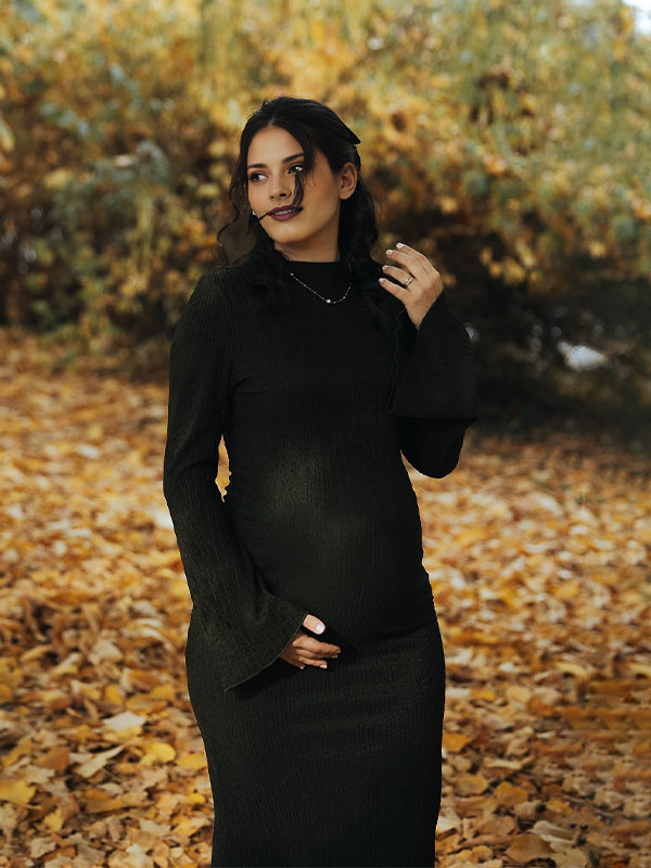 maternity flare dress Navy Ruffled Fit And Flare Maternity Maxi Dress