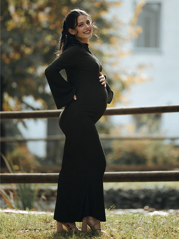 Momyknows Smocked Flare Sleeve Photoshoot Maternity Maxi Dress