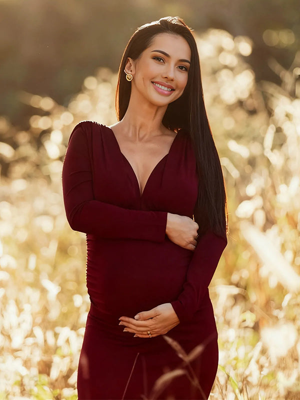 Momyknows Ruched Photoshoot Maternity Maxi Dress