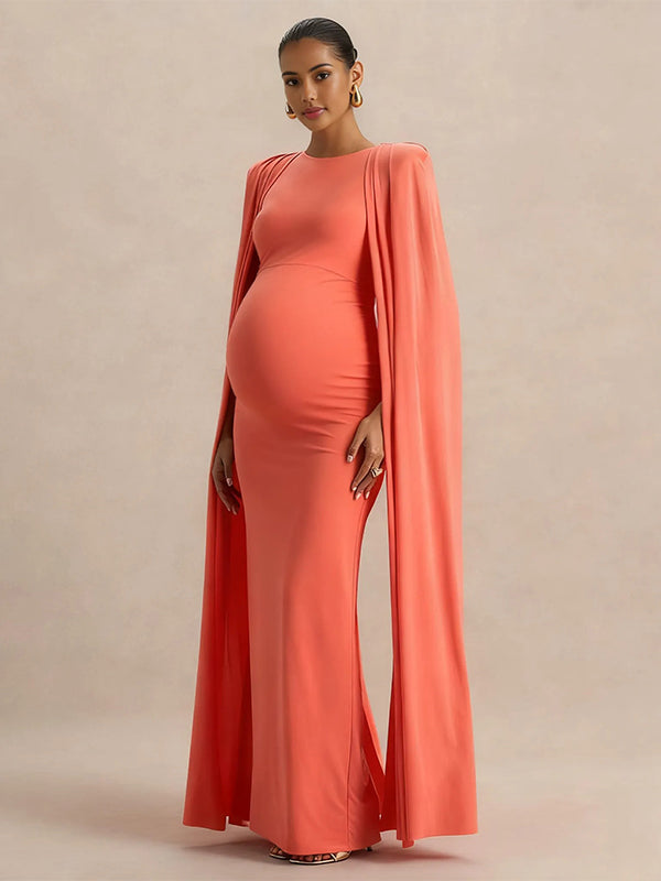 Momyknows Draped Back Slit Zipper Gown Baby Shower Maternity Maxi Dress