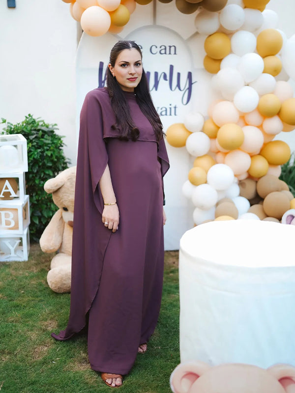 Momyknows Purple Shawl Silk Grenadine Baby Shower Maternity Maxi Dress