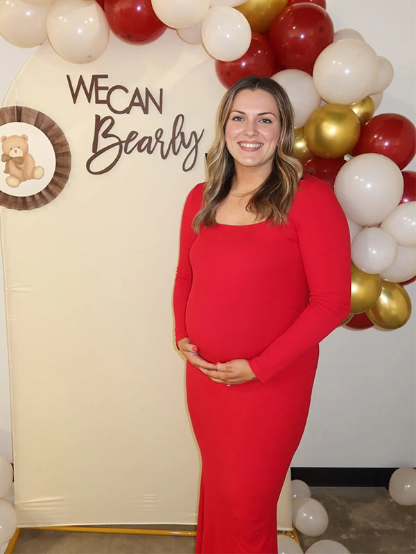 Momyknows Red Bodycon Baby Shower Maternity Maxi Dress