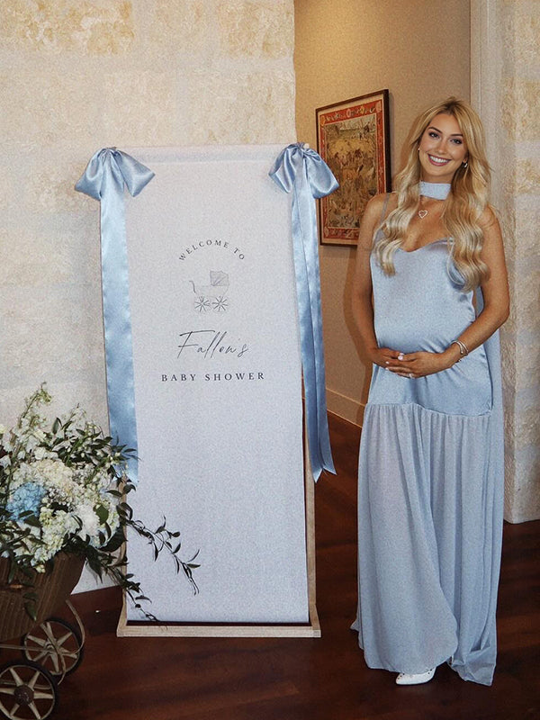 Blue Wrap Chiffon Splicing Flowy Baby Shower Maternity Maxi Dress