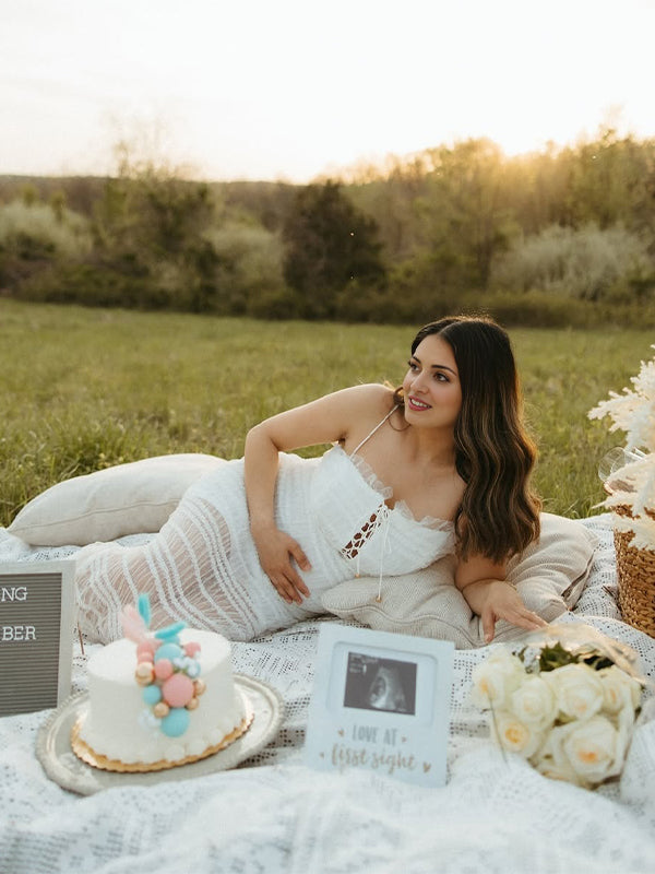 Apricot Tulle Tie Ruched Sheer Ruffle Photoshoot Maternity Maxi Dress