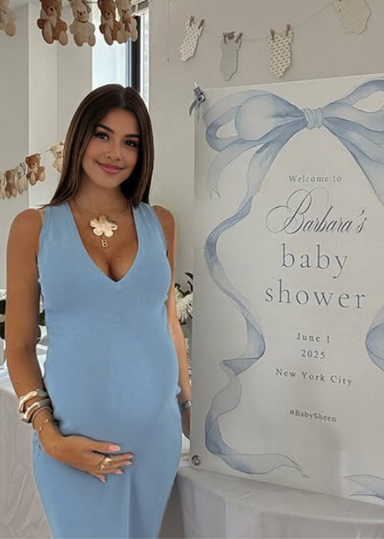 Momyknows Blue Crochet Bodycon Babyshower Party Maternity Maxi Dress