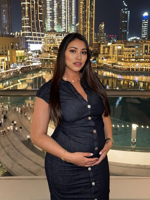 Momyknows Blue Irregular High Waisted Bodycon Photoshoot Maternity Maxi Dress