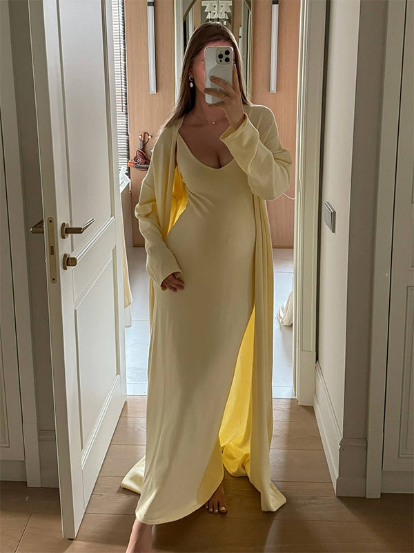 Momyknows 2 Pieces Knit Baby Shower Maternity Sweater Maxi Dress