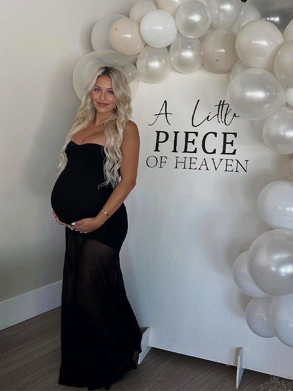 Momyknows Ruched Twist Grenadine Sheer Baby Shower Maternity Maxi Dress