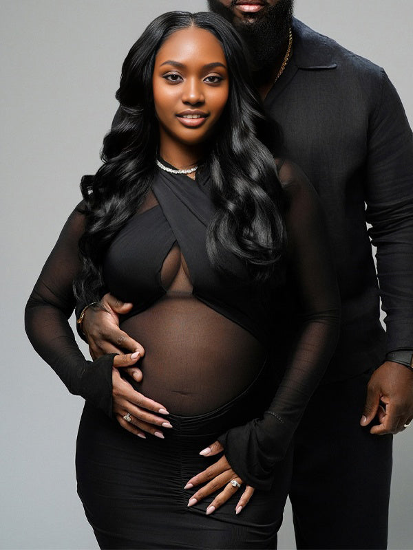 black sheer maternity dress Black Sexy See-through Lace Maternity Photoshoot Dress