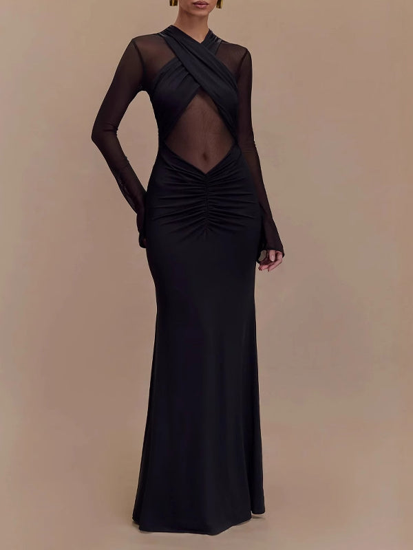 Momyknows Black Grenadine Sheer Ruched Photoshoot Maternity Maxi Dress Black / M Momyknows Black Grenadine Sheer Ruched Photoshoot Maternity Maxi Dress Black / M