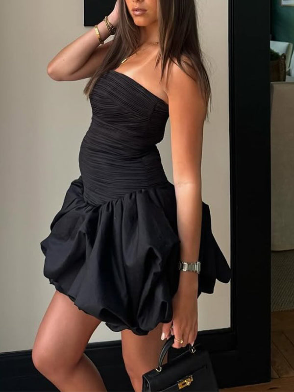 Momyknows Black Bandeau Ruffle Bubble Skirt Elegant Maternity Photoshoot Baby Shower Mini Dress