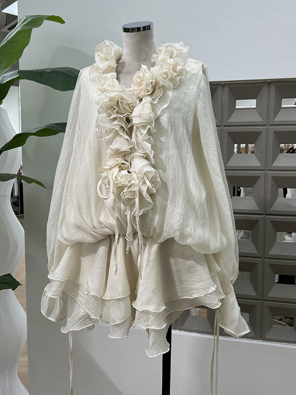 Apricot Ruffle Falbala A-line Cute Maternity Photoshoot Mini Dress