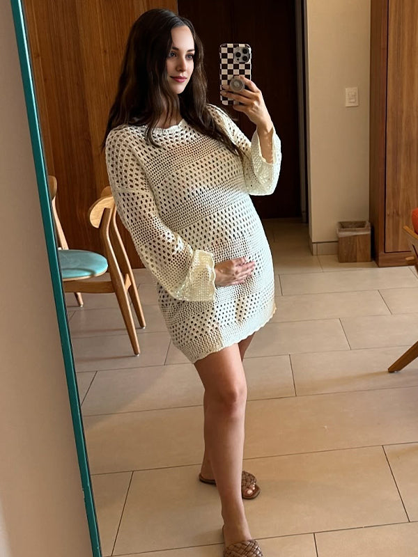 Momyknows White Ruffle Cut Out Sheer Photoshoot Maternity Mini Dress