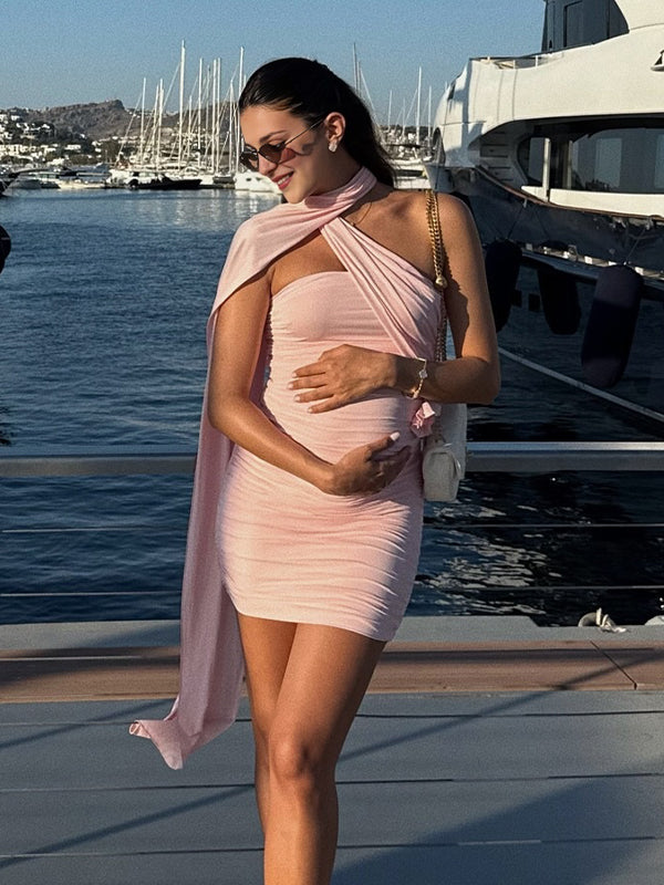 Momyknows Wrap Ruched Vocation Baby Shower Maternity Mini Dress