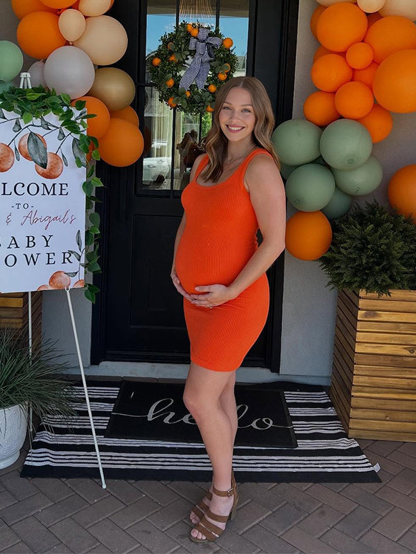 Momyknows Orange Knit Baby Shower Maternity Mini Dress