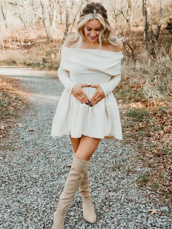 Momyknows Off Shoulder Ruched A-line Maternity Mini Dress