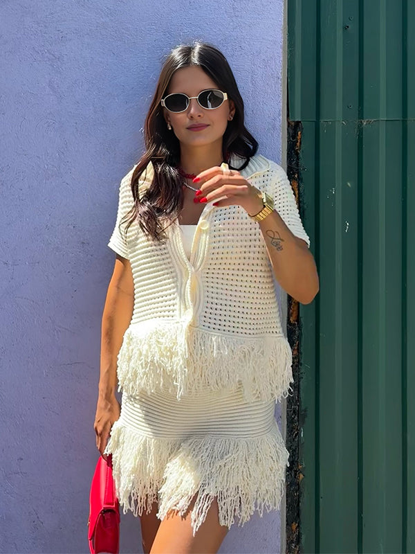 Momyknows 2 Pieces Knit Tassel Cut Out Maternity Mini Dress
