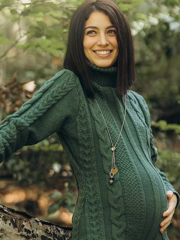 Momyknows Green High Neck Crochet Maternity Photoshoot Sweater Mini Dress