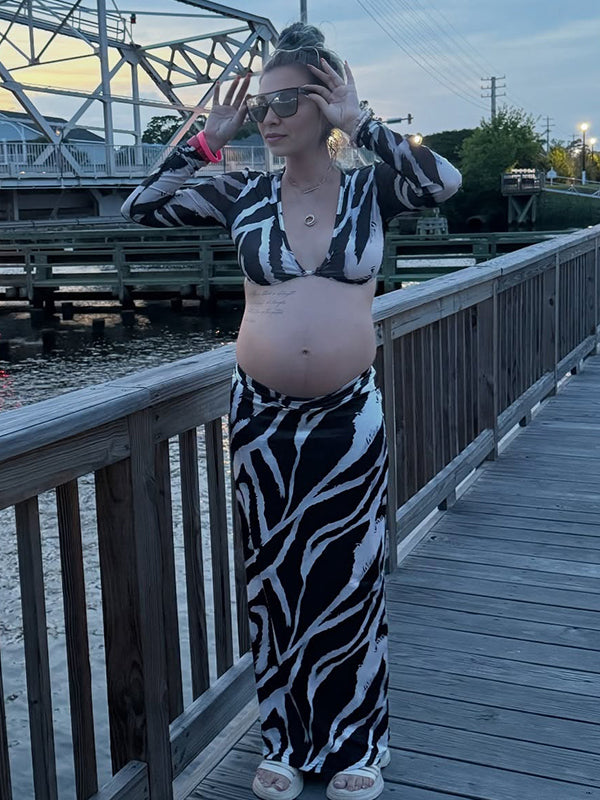 Momyknows Black Print Ombre Two Piece Maternity Photoshoot Maxi Dress