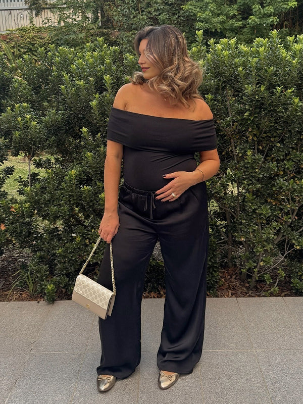 Momyknows Black Off Shoulder Photoshoot Maternity Tank Top