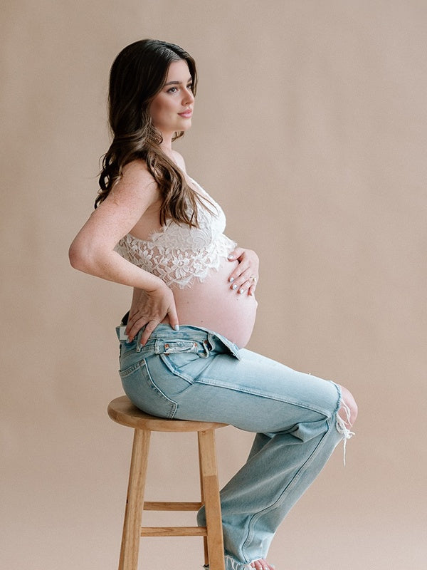 Momyknows White Lace Drawstring Baby Shower Maternity Tank Top