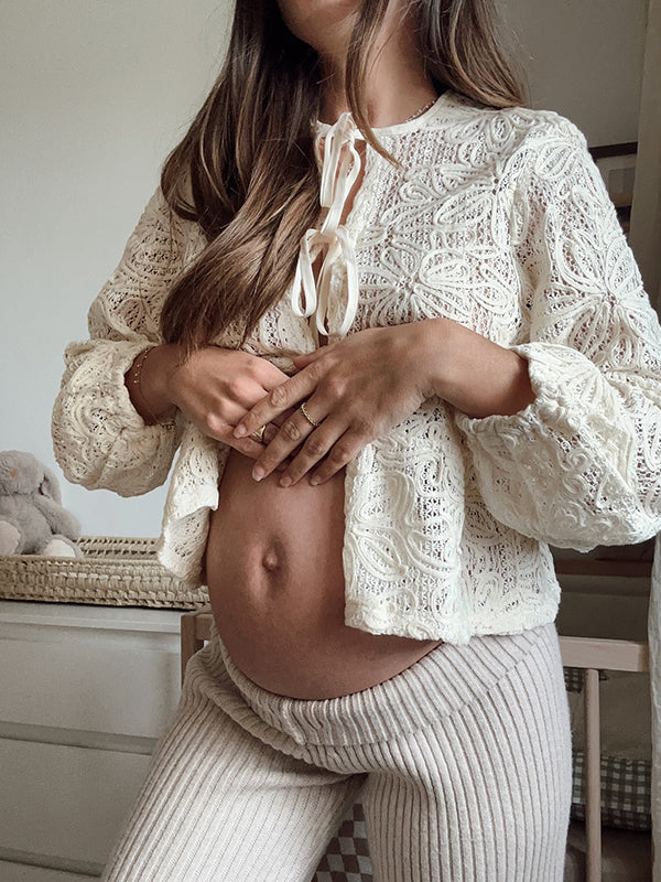 Momyknows Apricot Lace Up Baby Shower Maternity 2-in-1 Outfit