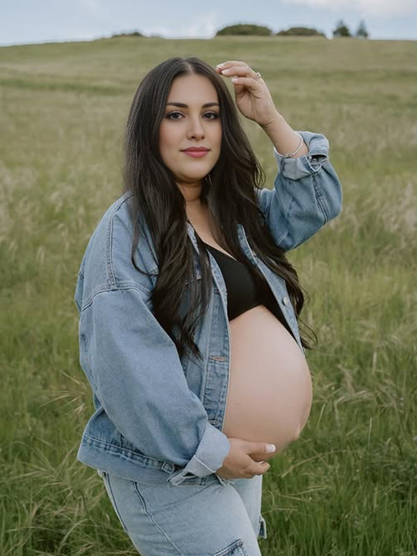 Momyknows Blue Buttons Pockets Daily Going out Maternity Denim Jacket